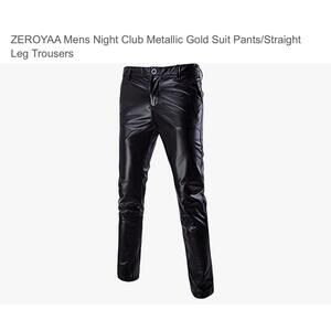 ZEROYAA Mens Night Club Metallic Black Suit Pants/Straight Leg Trousers Sz 36